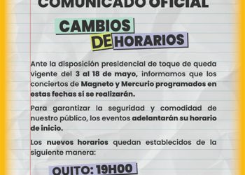 Modificación de horarios para los conciertos de Magneto y Mercurio en Ecuador